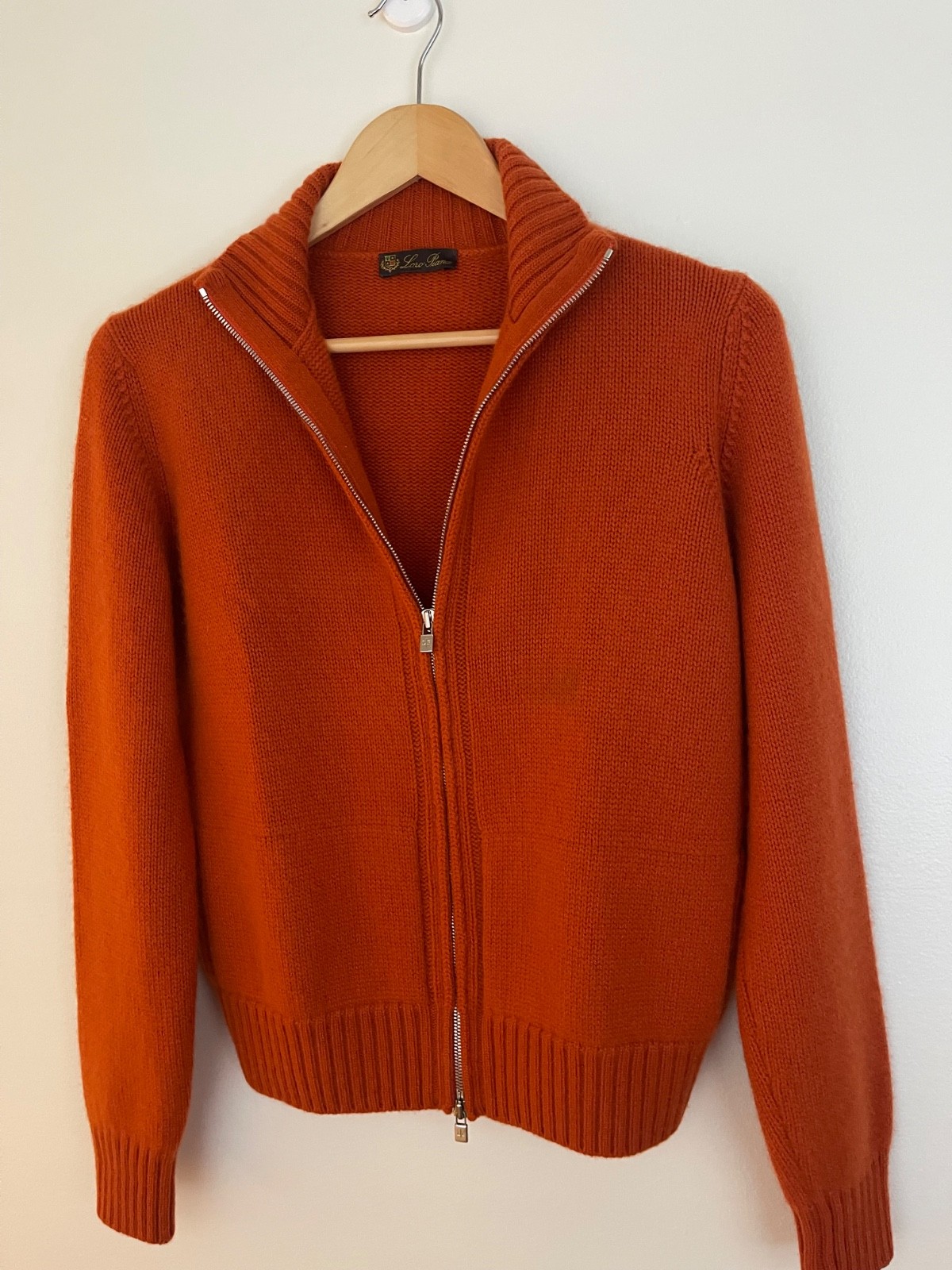 Loro Piana 100% Cashmere Full Zip Sweater Cardigan Orange Italy Luxury