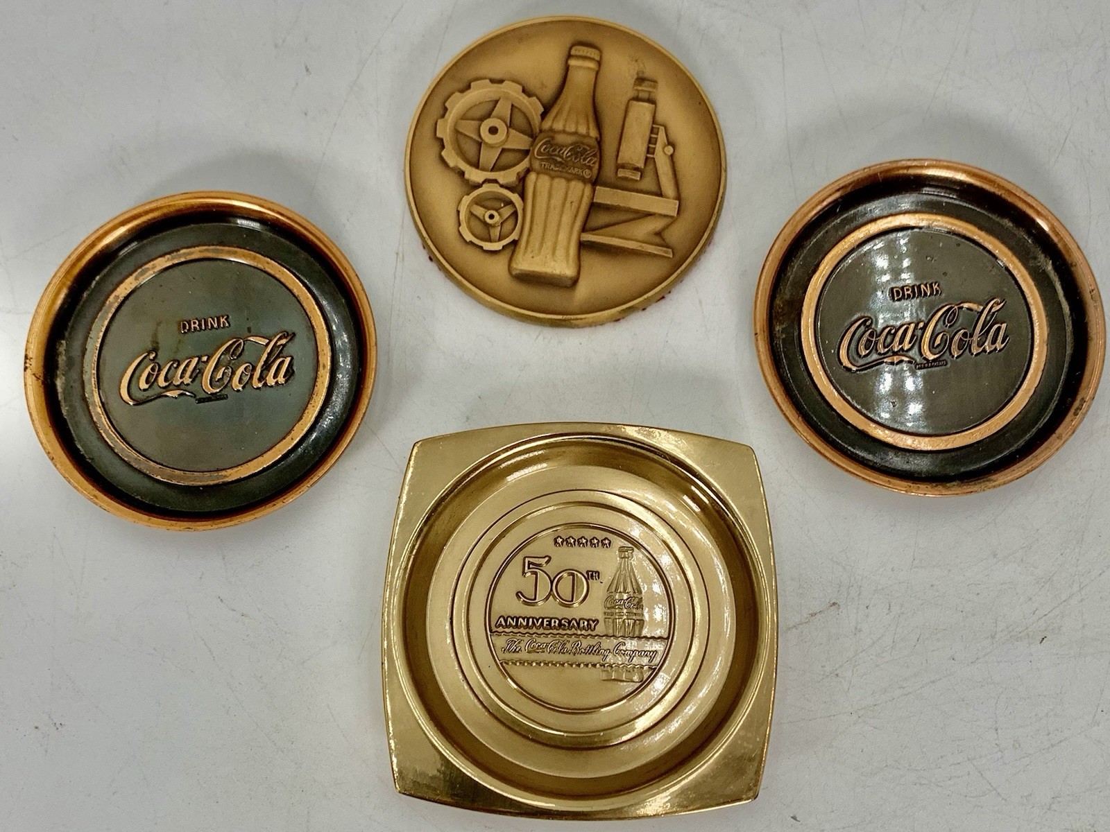 50TH ANNIVERSARY COCA COLA BRASS COASTER & Bronze Award +more RARE 50TH ANNIVERSARY COCA COLA BRASS COASTER & Bronze Award +more RARE