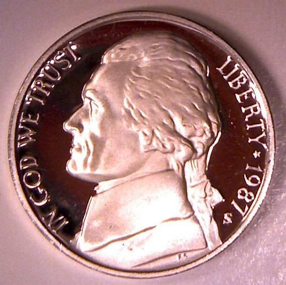 1987 S **PROOF** JEFFERSON NICKEL **FREE SHIPPING** 1987 S **PROOF** JEFFERSON NICKEL **FREE SHIPPING**
