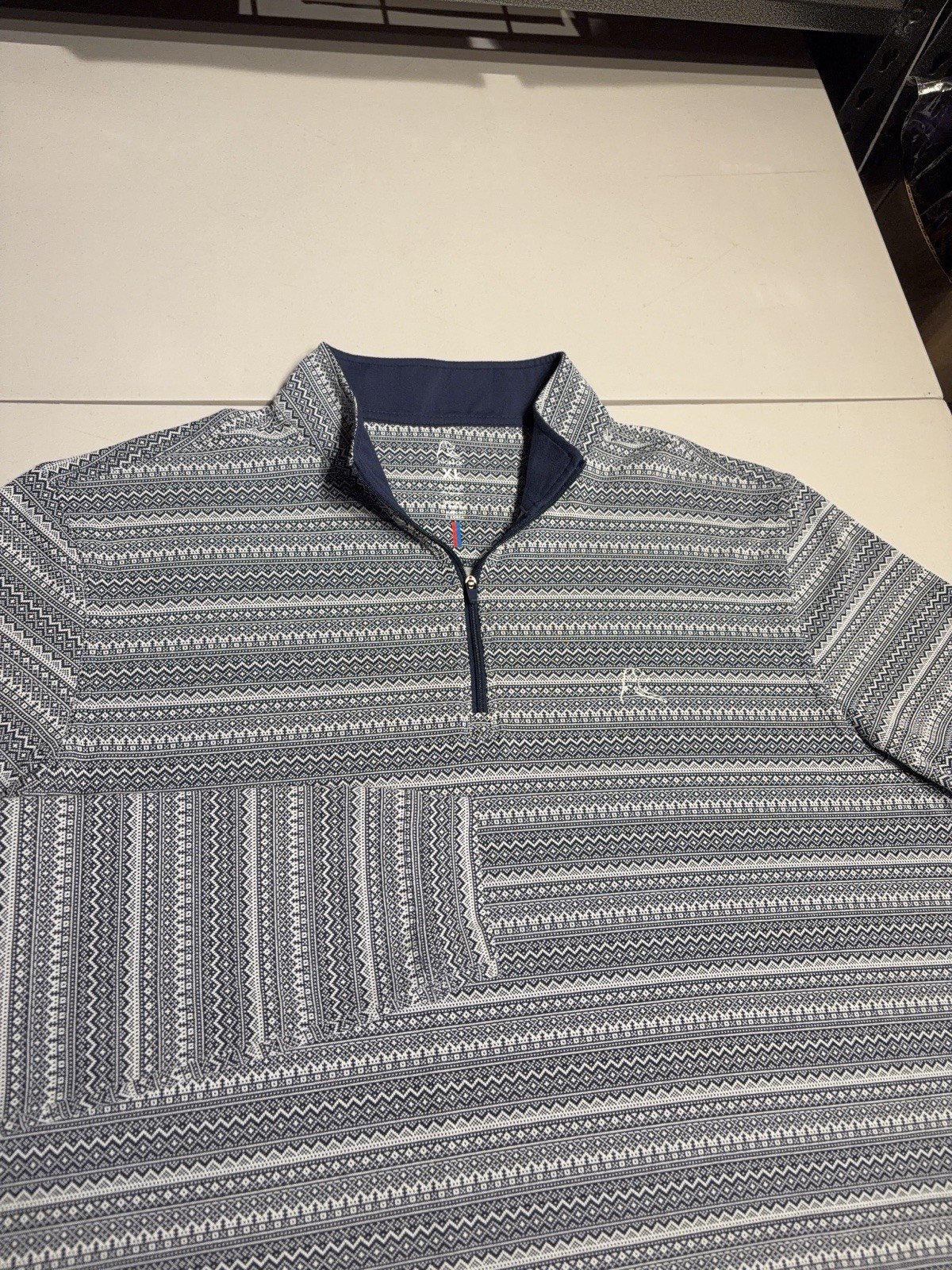 Rhoback Pullover Men\'s XL Blue White Apex Jacquard 1/4 Zip Golf Sweater Top