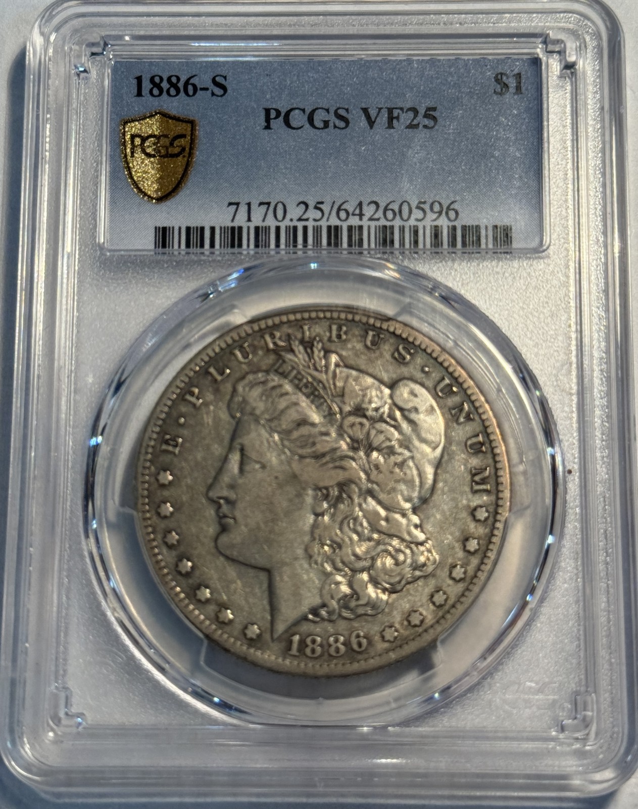 1886-S $1 MORGAN DOLLAR - PCGS VF-25 1886-S $1 MORGAN DOLLAR - PCGS VF-25