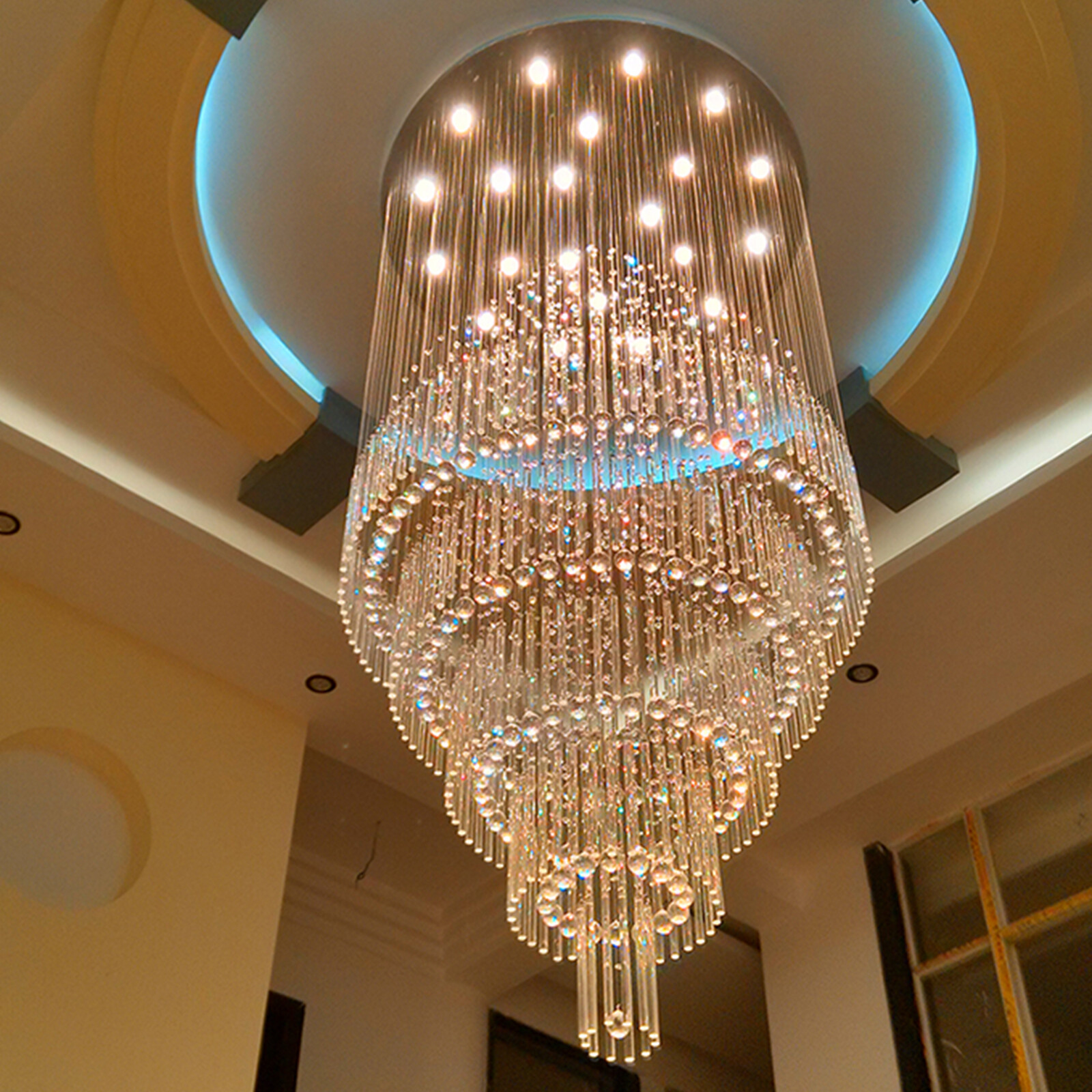 Modern 18 Lights Crystal Chandelier Large Foyer Chandelier Entryway High Ceiling