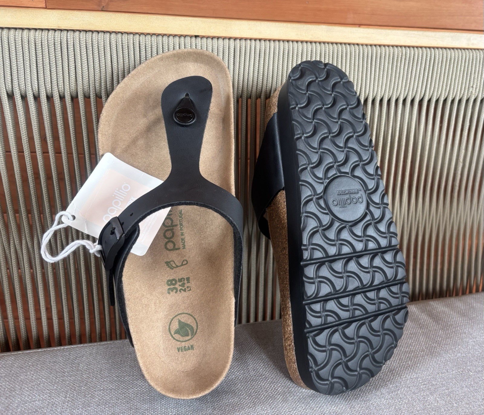 Birkenstock 💅 Papillio Gizeh Flex Vegan Leather Black Platform Sandals 37 6 6.5