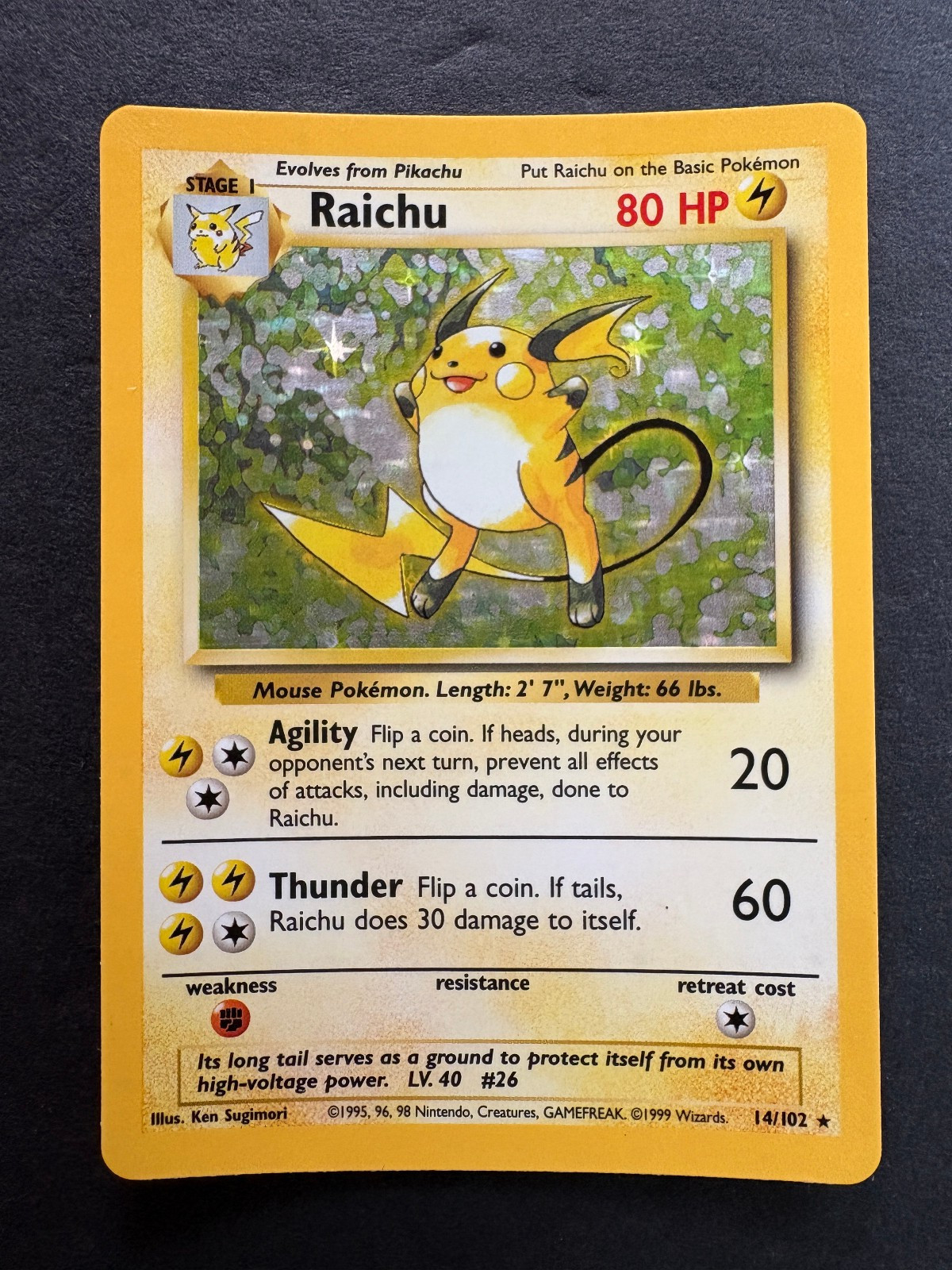 Raichu 14/102 Base Set Unlimited 1999 English Pokemon Card