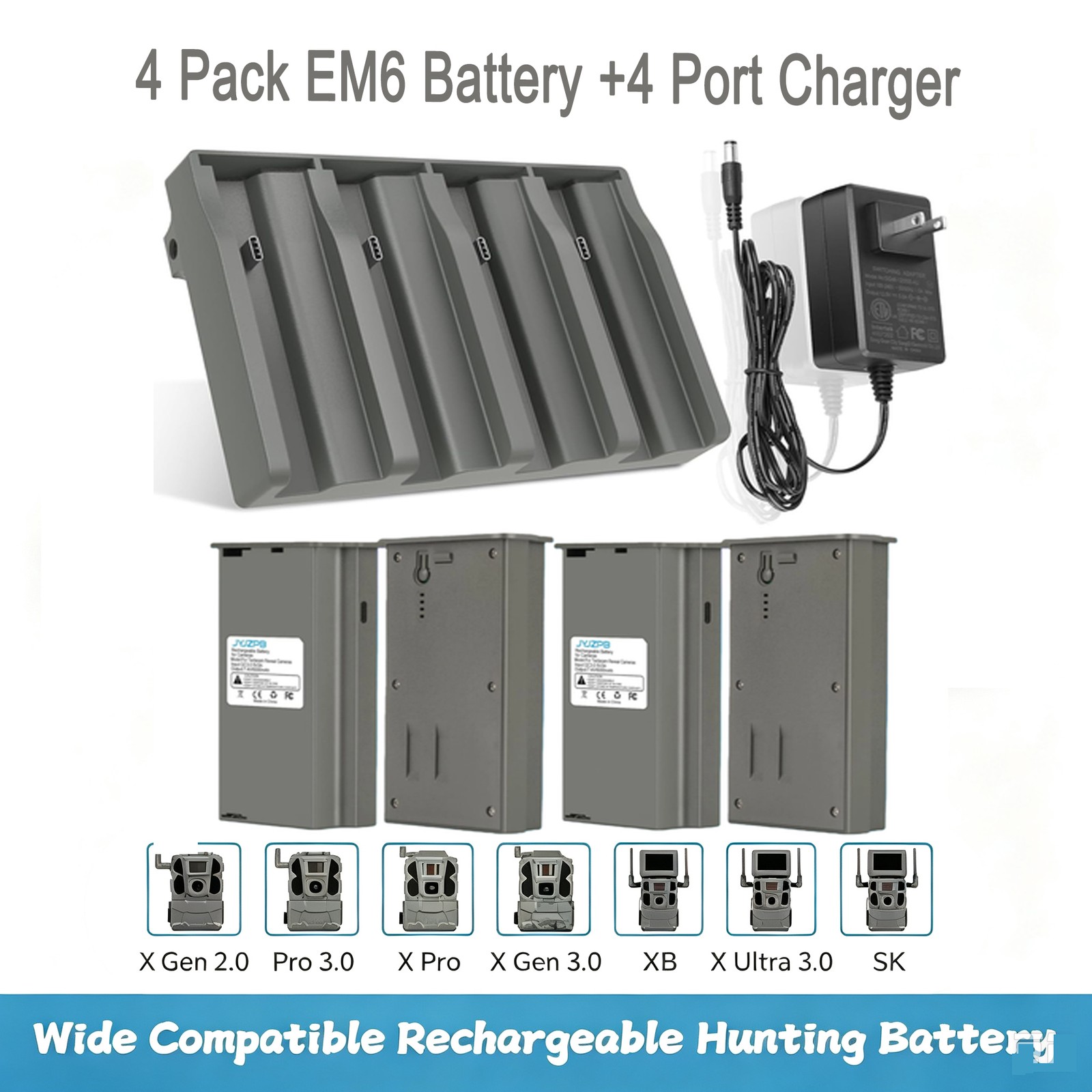 4 Packs EM6 6000mAh Battery and 4 Port Charger for Tactacam Reveal Trail Camera 4 Packs EM6 6000mAh Battery and 4 Port Charger for Tactacam Reveal Trail Camera