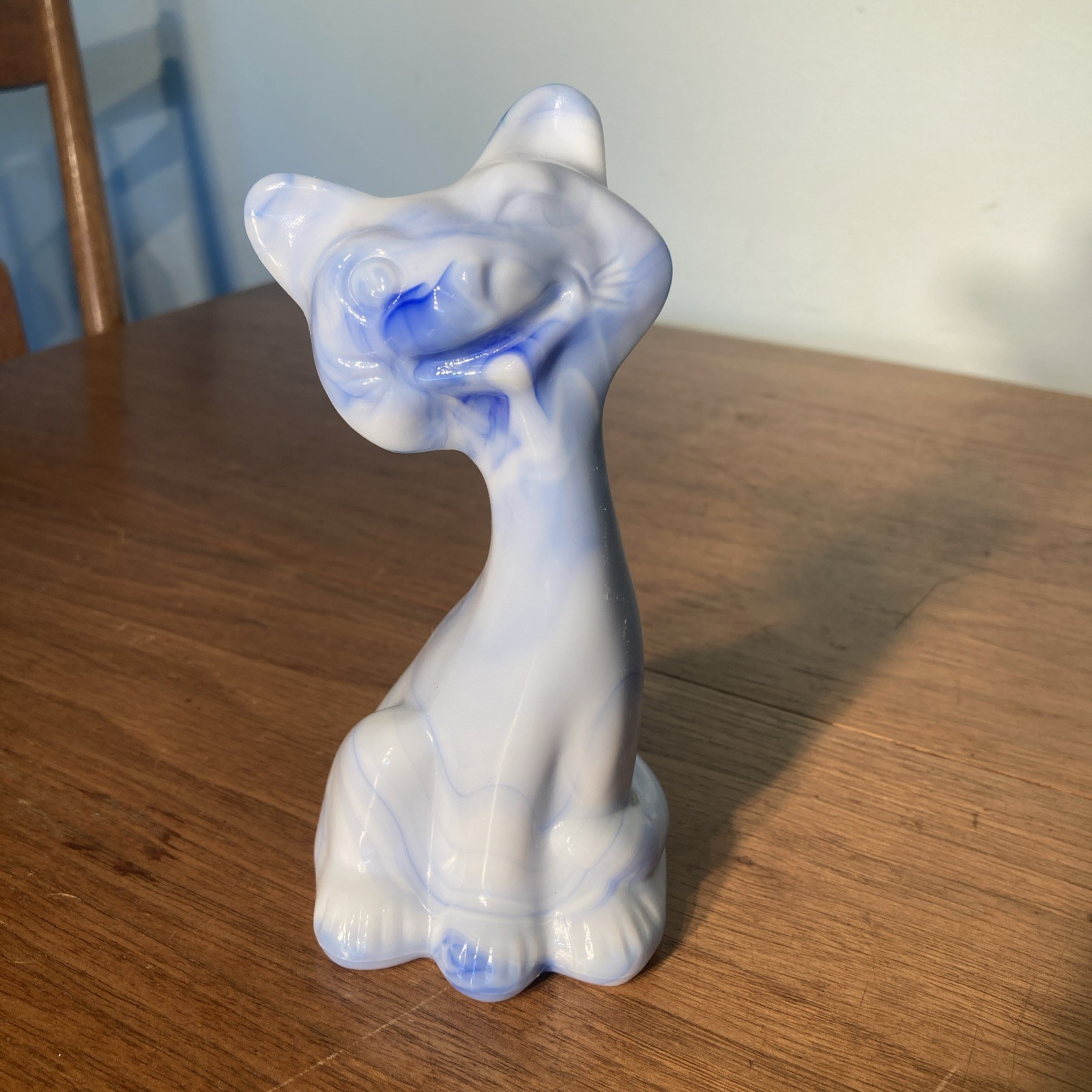 Fenton Cobalt Blue Milk Glass 6” Winking Alley Cat Rare 2003 FAGCA Special Order
