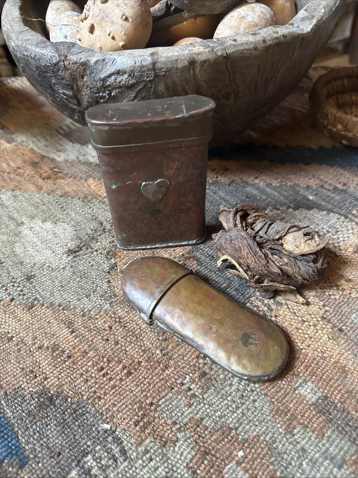 Awesome Primitive Early Copper Tobacco Tins Early Cabin Goods