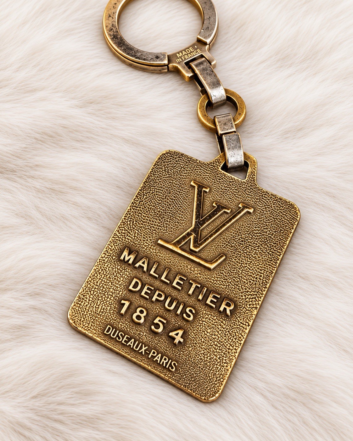 Rare Vintage Louis Vuitton Malletier Depuis 1854 Gold Key Ring Bag Charm France