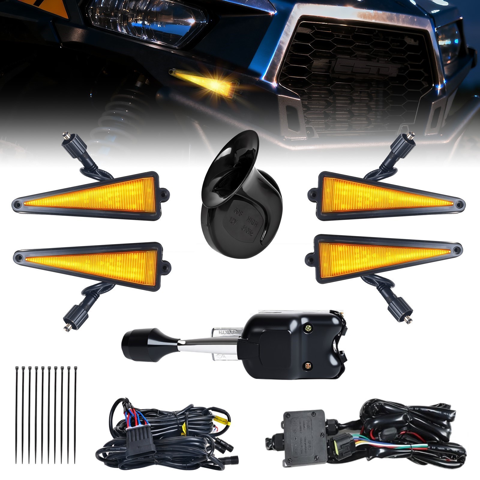UTV Turn Signal Kit with Lever Column Switch and Triangle Amber Light