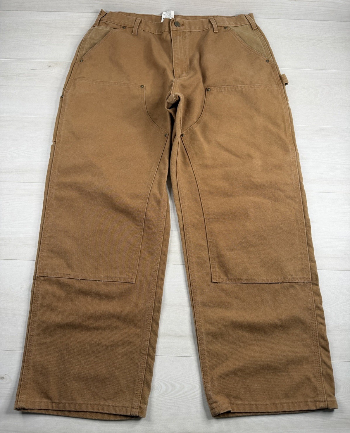 Vtg Carhartt B136 Pants Brown Double Knee Duck Canvas Carpenter USA Made 35x30