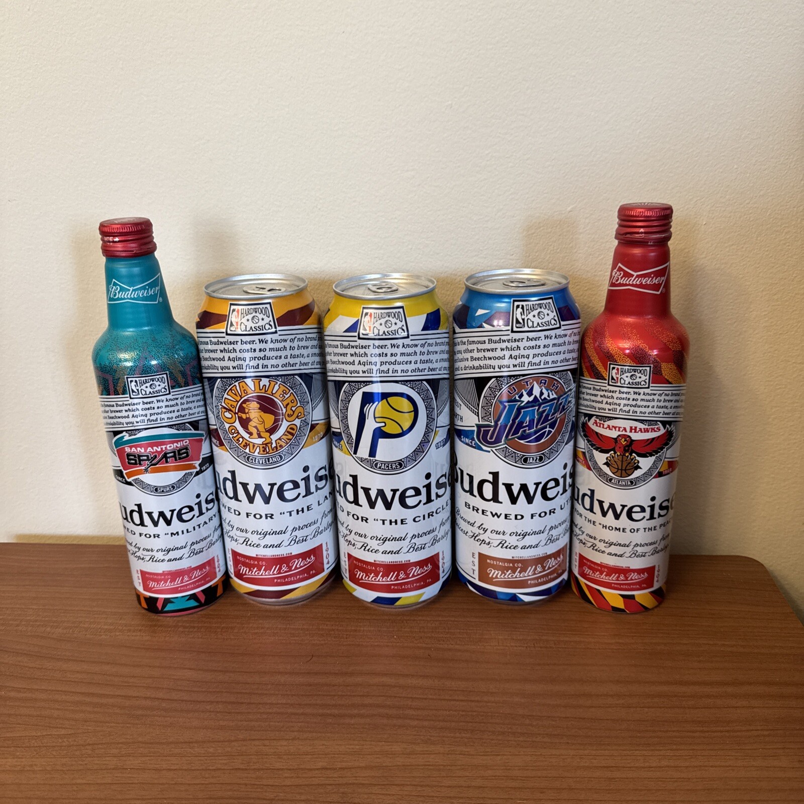 Lot Of 5 Budweiser NBA Mitchell & Ness Empty Cans Spurs Cavs Jazz Hawks Pacers