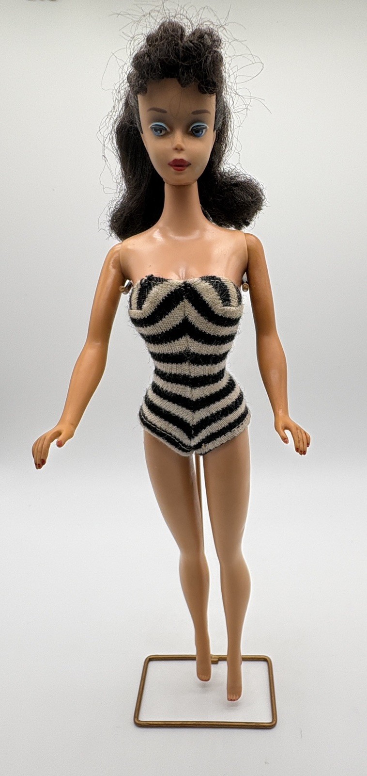 Vintage Barbie Doll Ponytail #4 Brunette w/ Swimsuit Solid Body