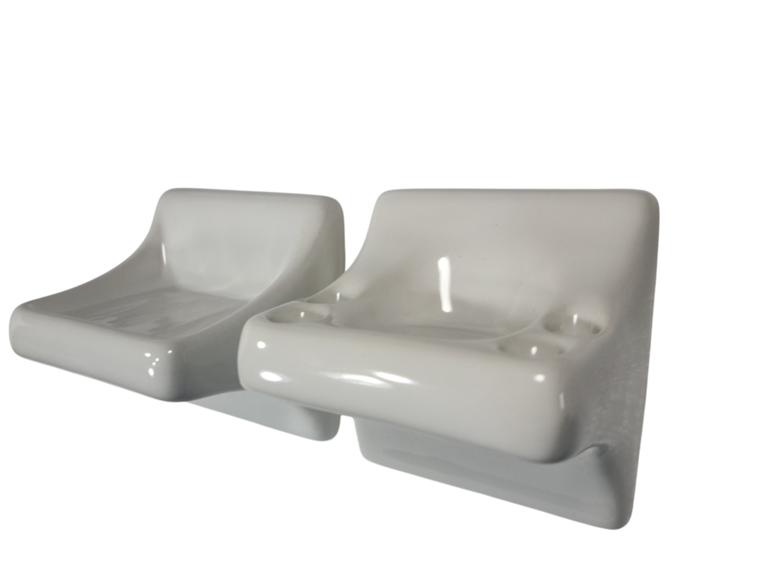 Vintage White Ceramic Soap Dish Tumbler Cup Tray Toothbrush Holder Mid Century