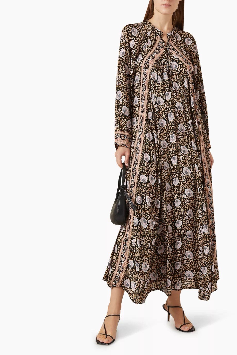 NWT Natalie Martin Women’s Floral Maxi Dress Long Sleeve Black Beige White Sz M NWT Natalie Martin Women’s Floral Maxi Dress Long Sleeve Black Beige White Sz M