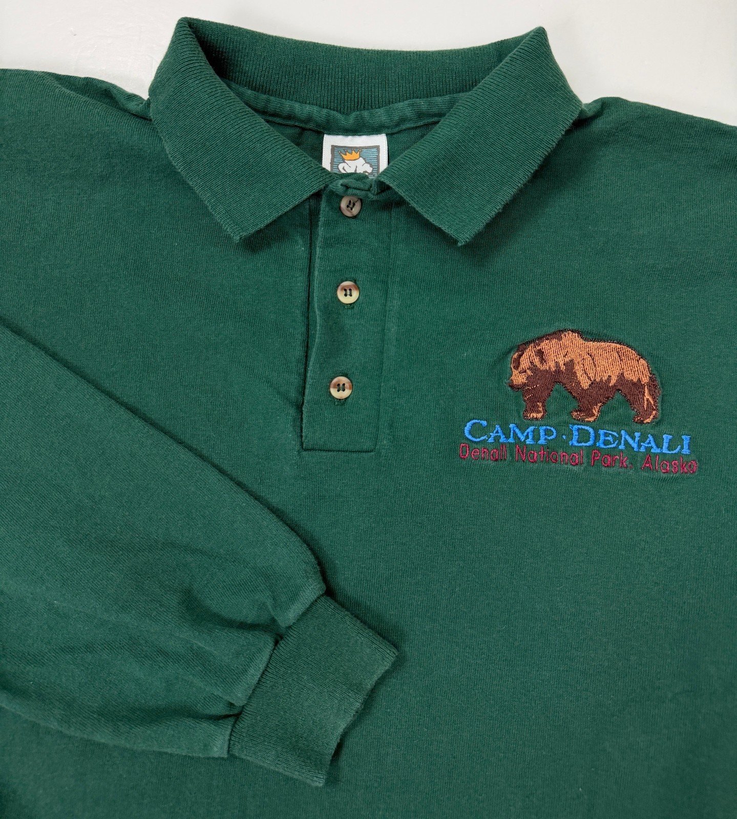 Vintage Denali Alaska Polo Shirt Men Medium National Park Grizzly Bear Nature US