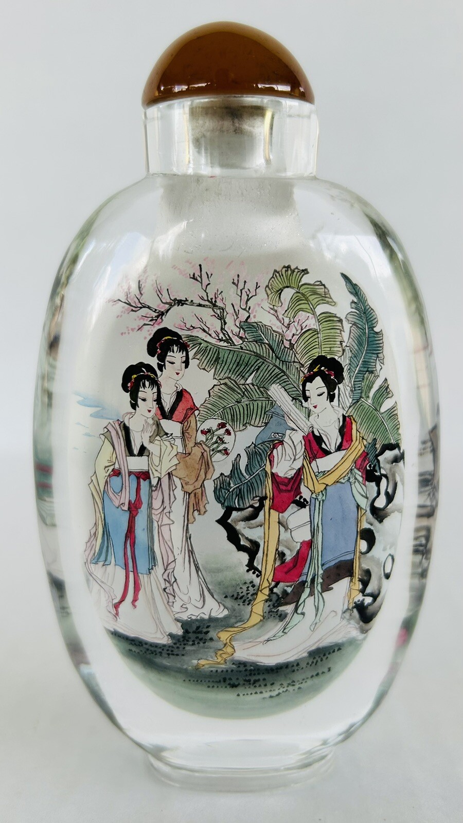 Vintage Chinese Snuff Bottle Reverse Painted Women Figures 4.5