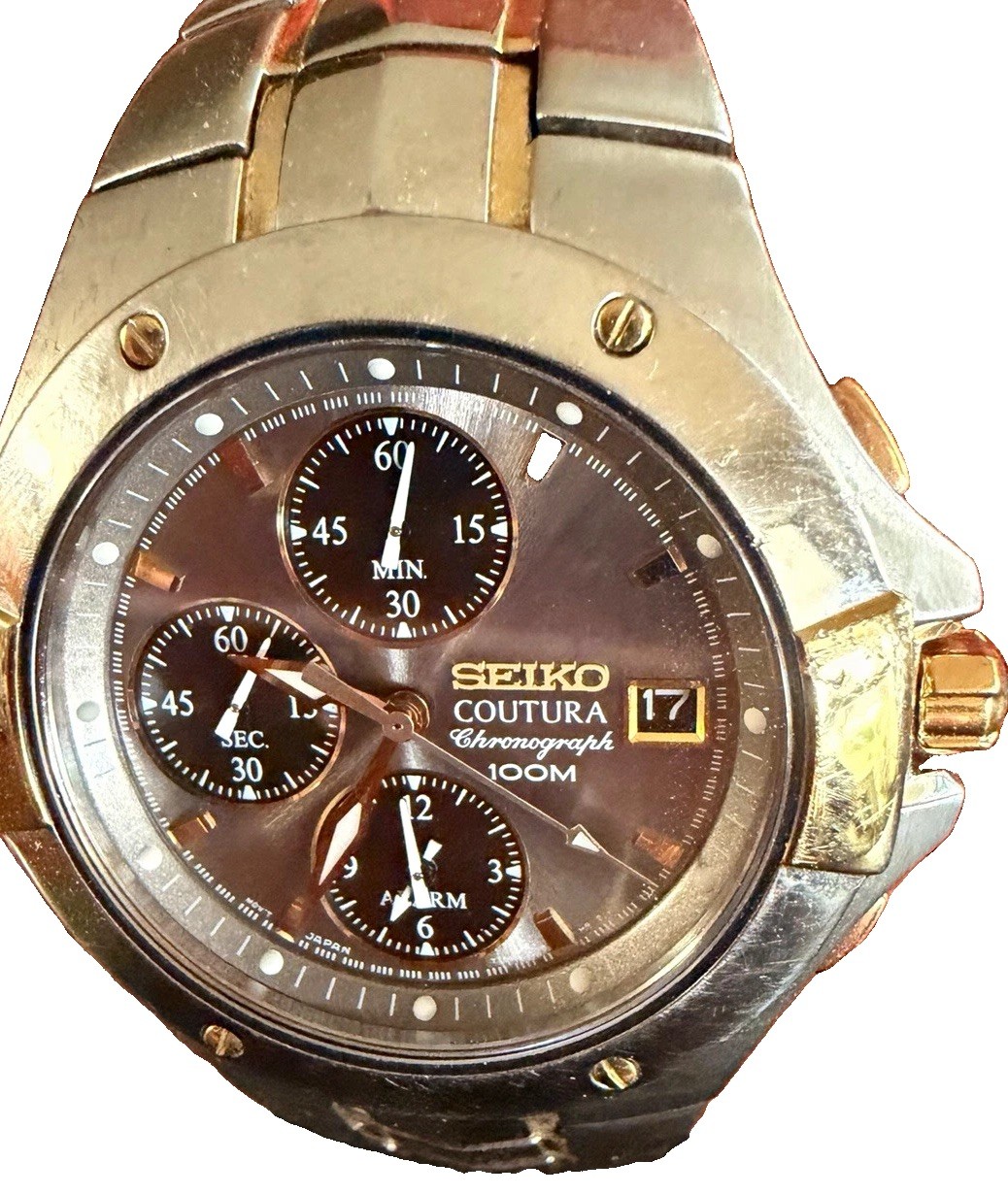 Seiko Coutura Quartz Chronograph Alarm Date 100m Two-Tone SS Brown Dial Seiko Coutura Quartz Chronograph Alarm Date 100m Two-Tone SS Brown Dial