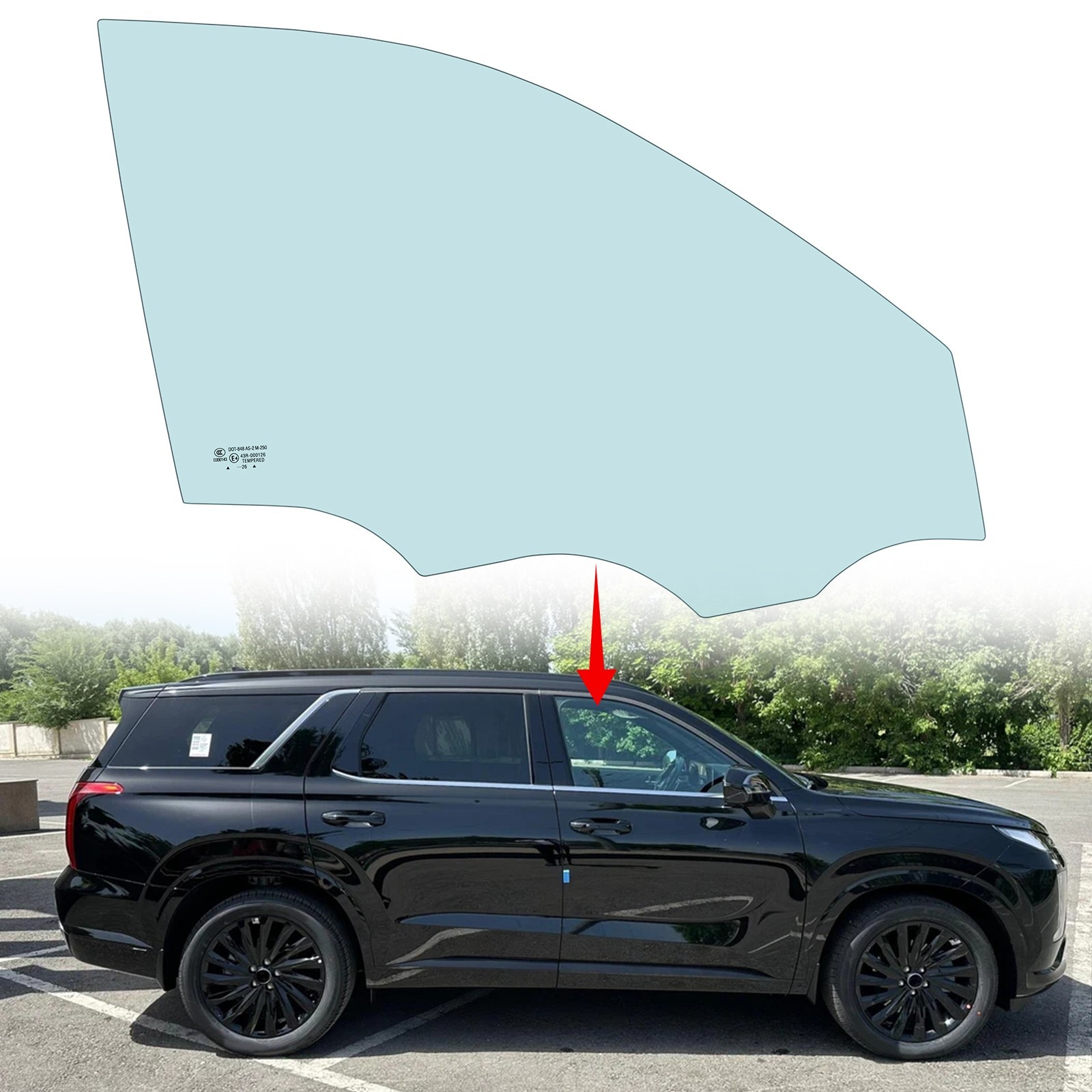 Fits 2020-2025 Hyundai Palisade Passenger Right Side Front  Door Window Glass