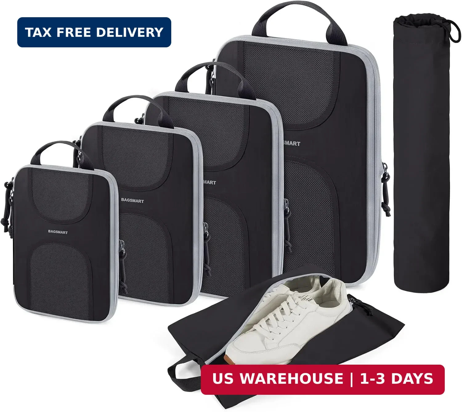 BAGSMART Compression Packing Cubes, 6 Set Packing Cubes for Suitcases, Lightweig