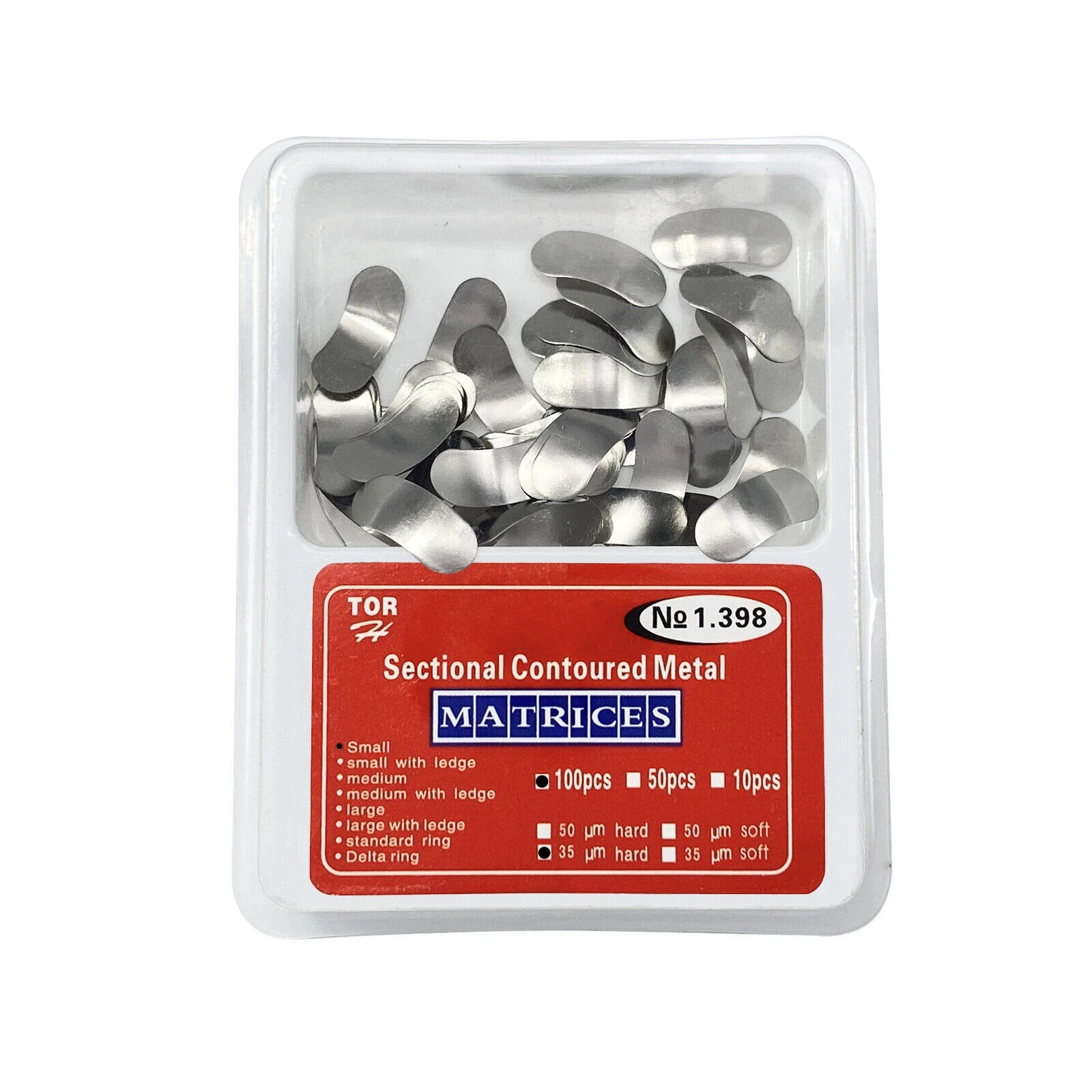 100Pcs Dental 35um Hard Sectional Contoured Metal Matrices Refill Matrix Band