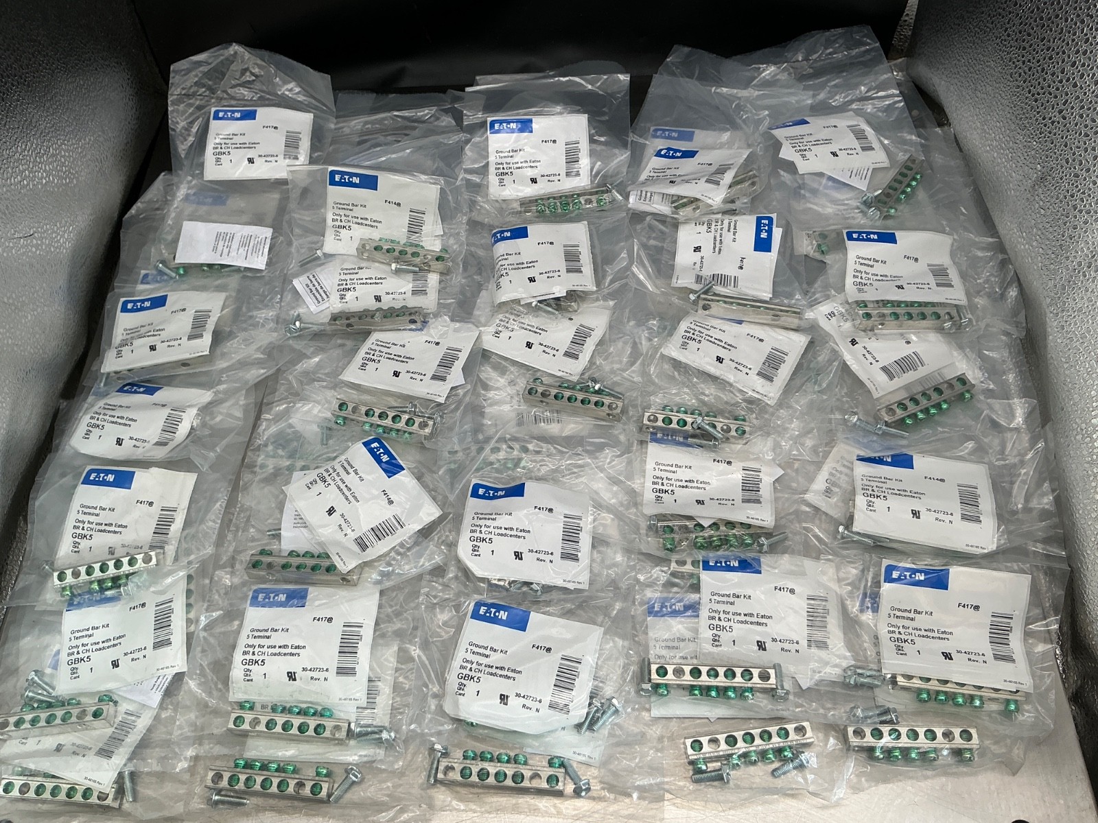 (50) Eaton GBK5 Ground Bar Kit 5-Terminal for use with BR and CH Loadcenters (50) Eaton GBK5 Ground Bar Kit 5-Terminal for use with BR and CH Loadcenters