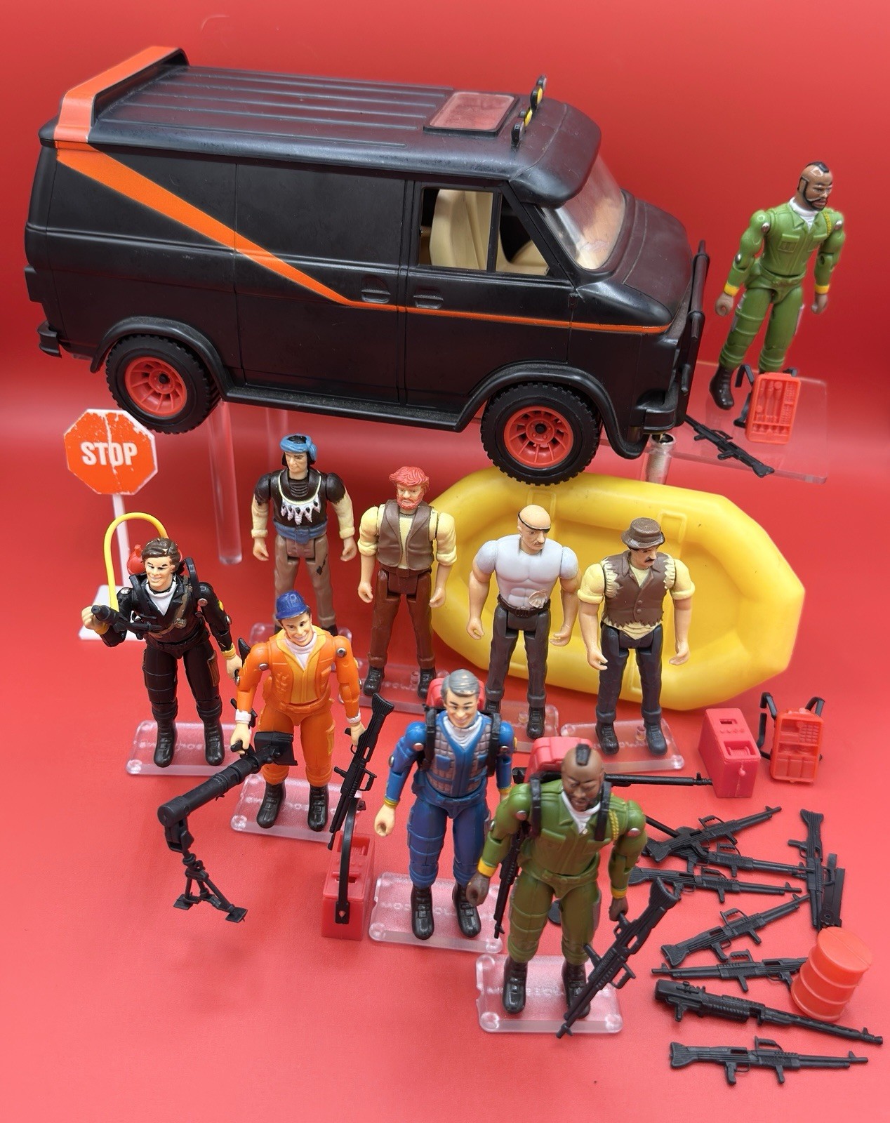1983 Galoob A-TEAM Tactical Van + 9 Action Figures w/ Weapons 4-Pack Complete