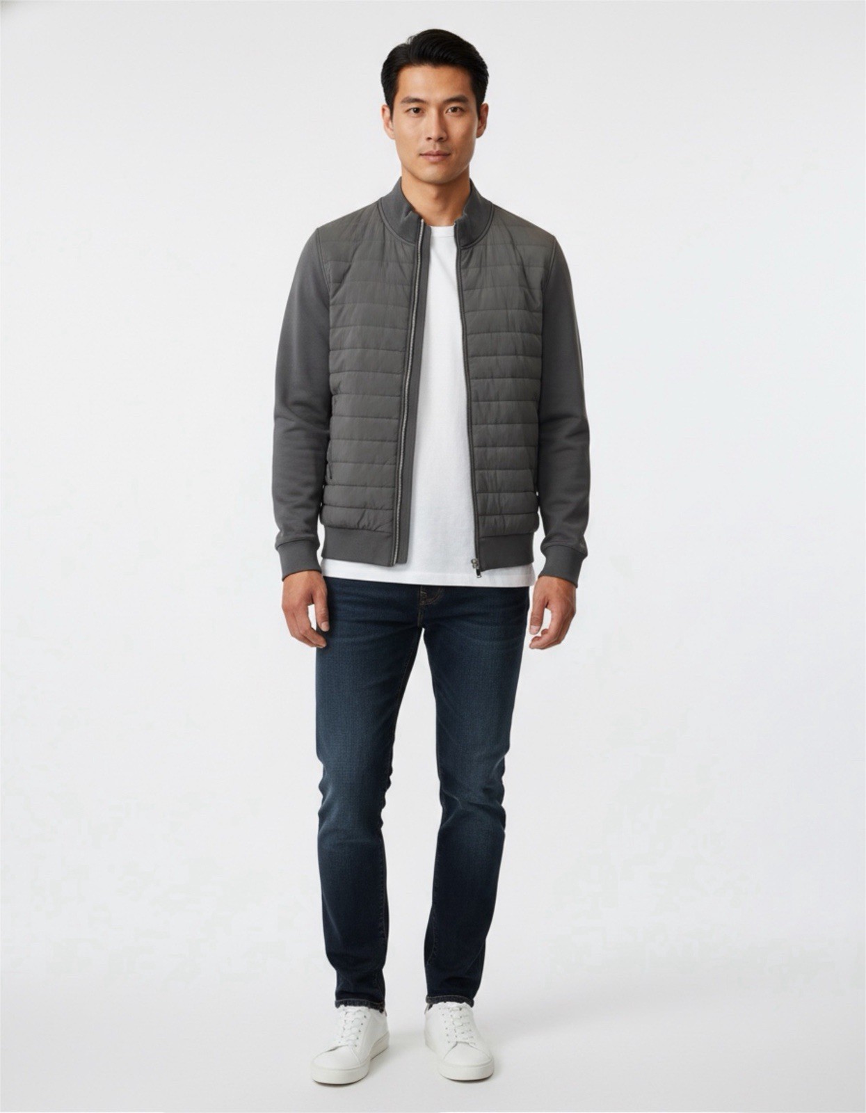 REISS Freddie Mixed Media Jacket Size Small  RETAIL $295  Gray #298