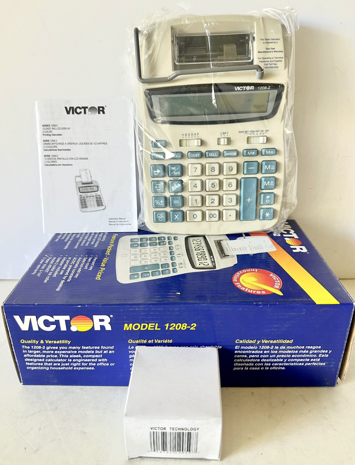 Victor 1208-2 12 Digit Capacity LCD Display 2 Color Serial Printing Calculator Victor 1208-2 12 Digit Capacity LCD Display 2 Color Serial Printing Calculator