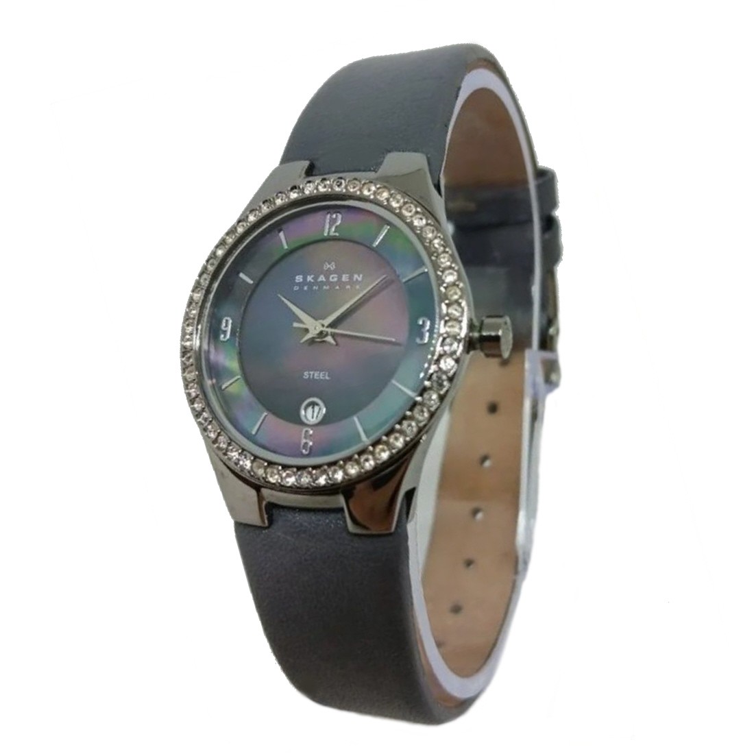 Skagen Women\'s Black MOP Dial Leather Strap Quartz Watch 630SMLM