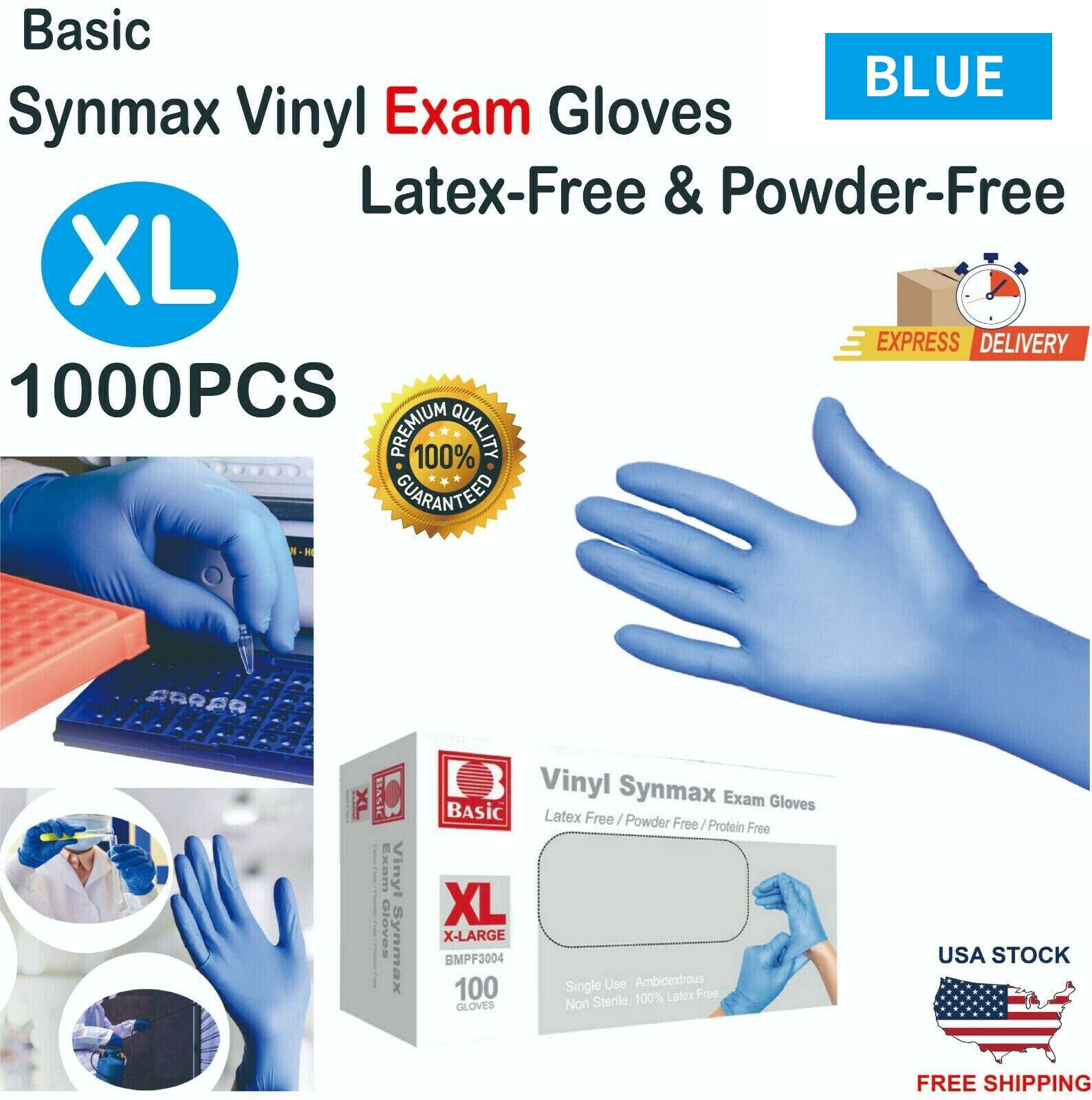 Basic 1000 PCS Blue Vinyl Exam Gloves XL-SIZE Basic 1000 PCS Blue Vinyl Exam Gloves XL-SIZE