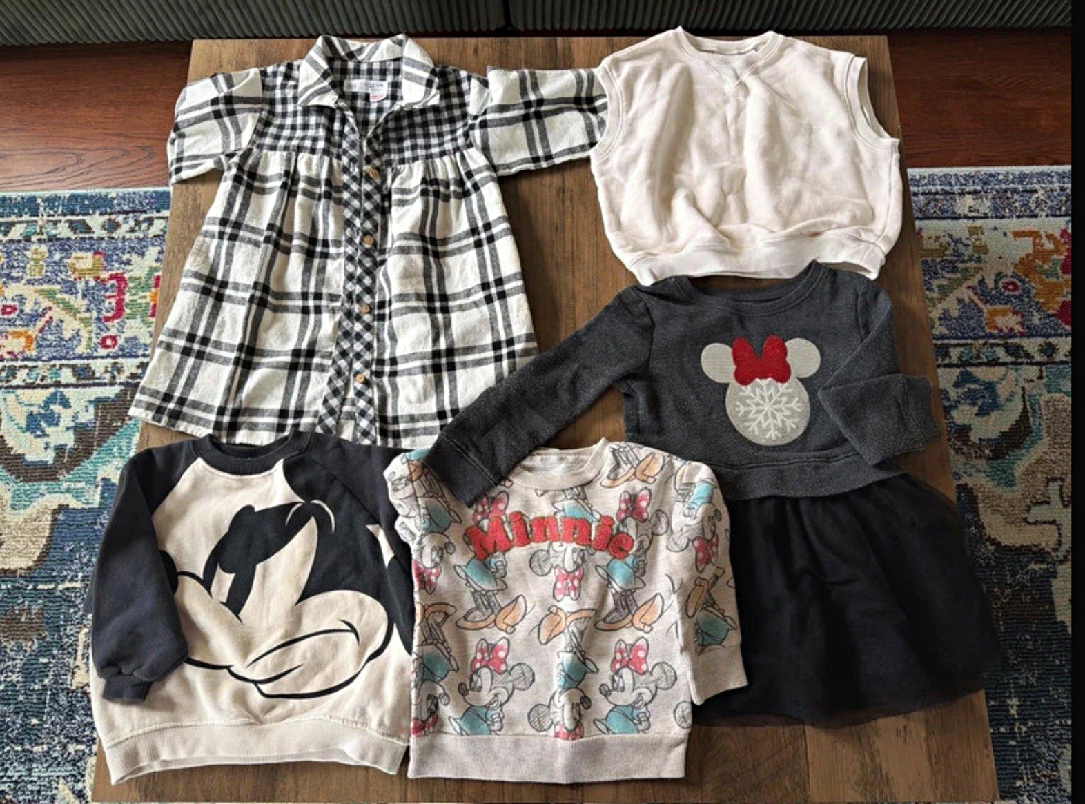 ZARA & Disney Baby Girl 2-3Y Multicolor Plaid Dress Minnie Fleece Tops Lot