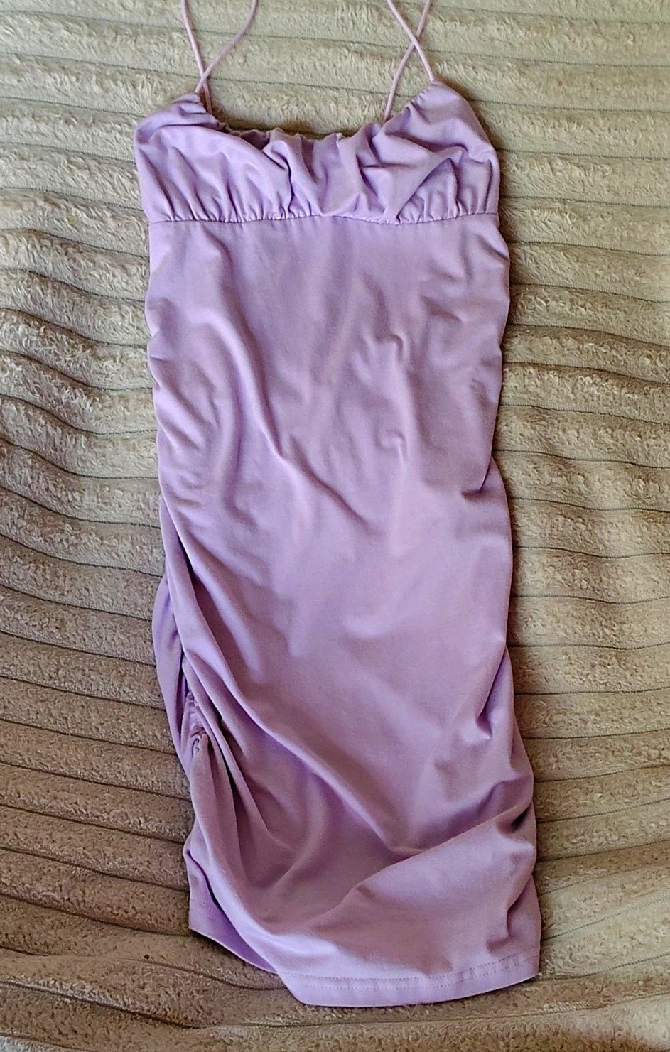 Shein Women\'s SZ 6 Purple/Lavender Ruched Mini Dress  Straps Form Fitting