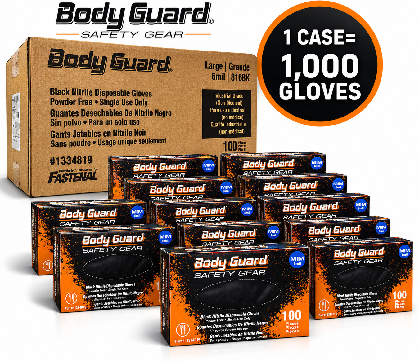 Body Glove Black Industrial Disposable Nitrile Gloves 6 Mil Latex & Powder Free