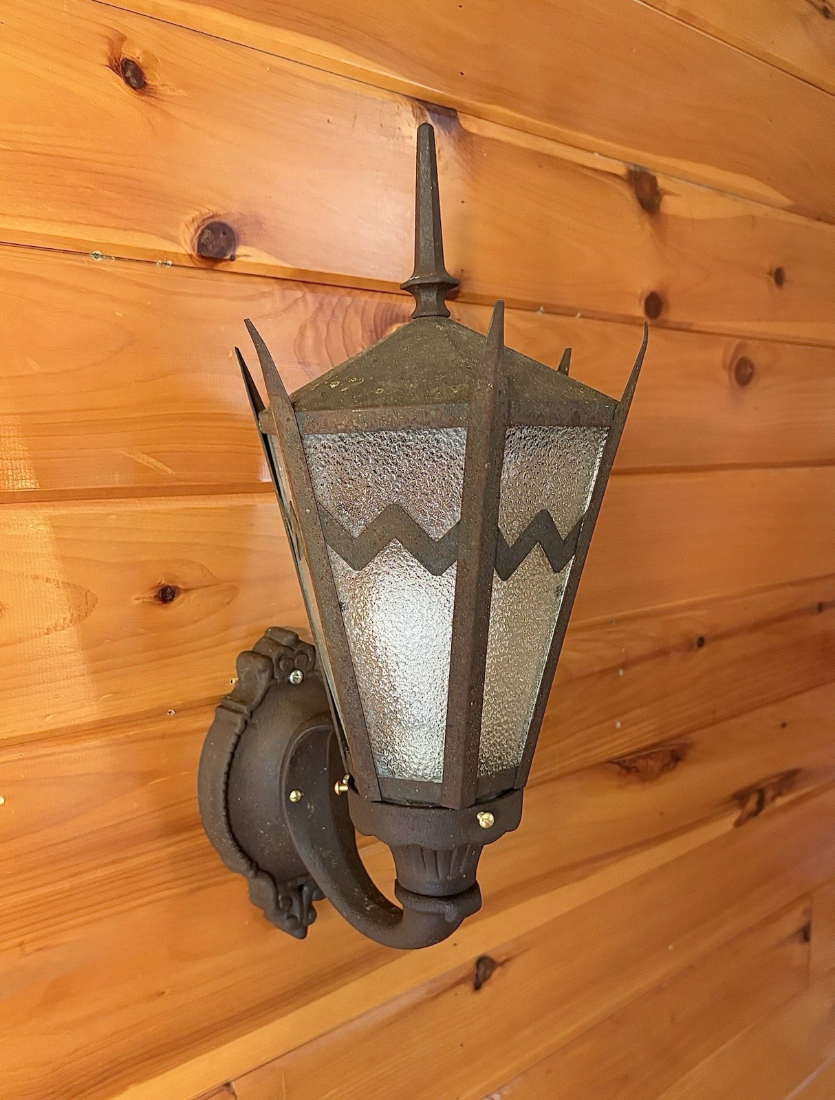 Antique Early 1900s Original Gothic Mission Arts Large Cast Iron Light Sconce