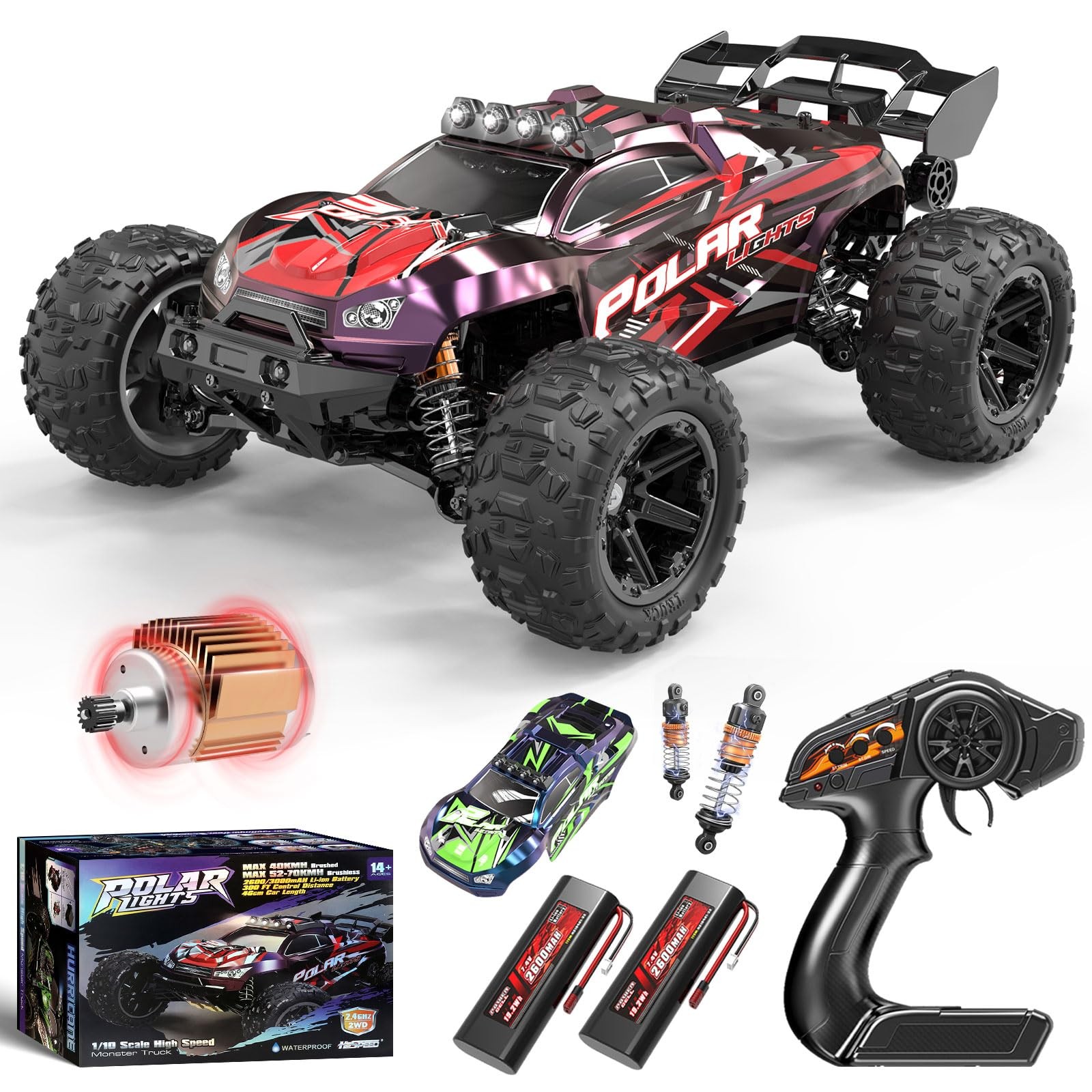 1:10 Large RC Car 45km/h High Speed Off-Road Truck, Waterproof Electric Power...