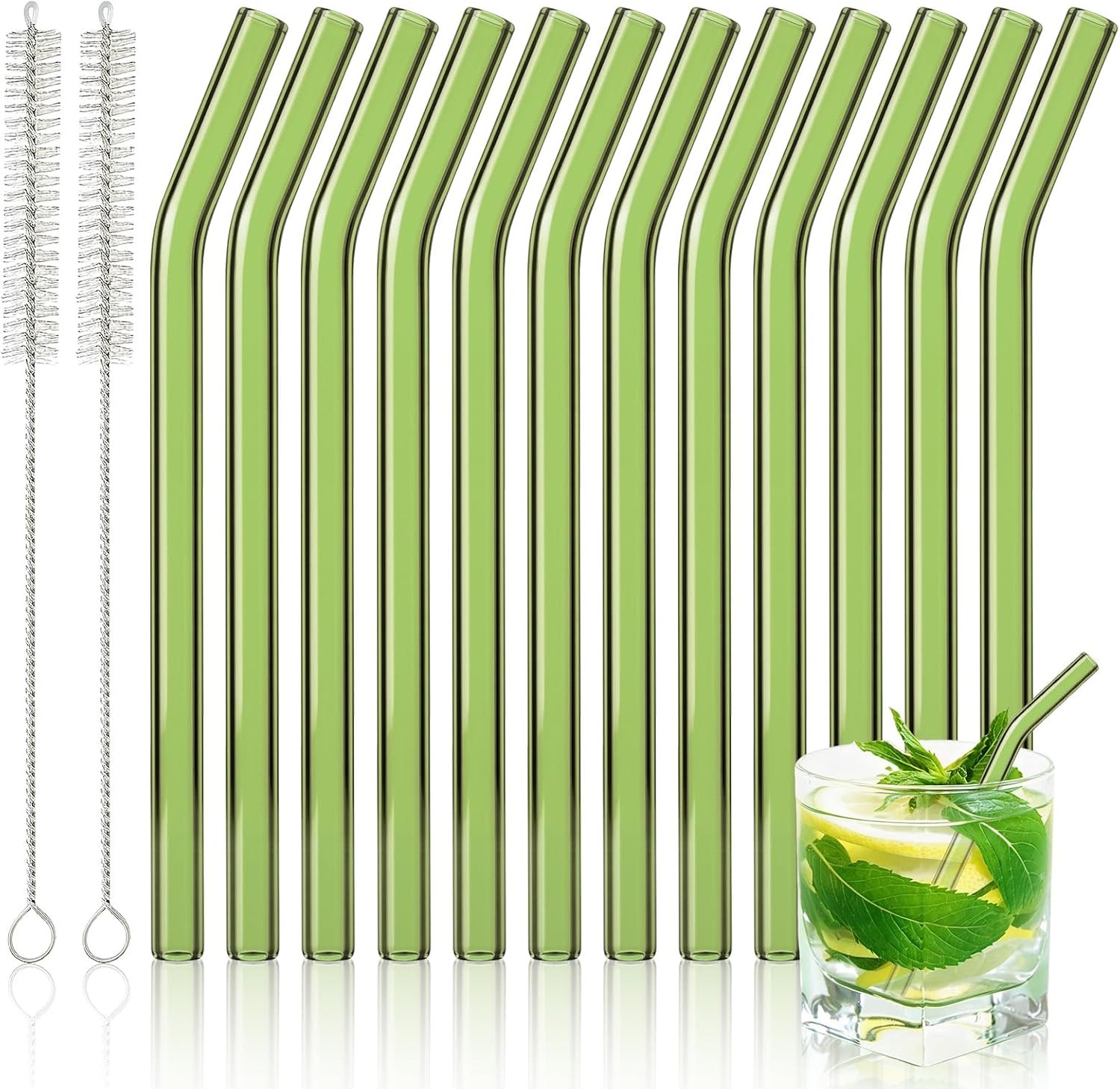 12 Pack Reusable Short Bent Glass Straws, 6 Inch Cocktail Straw for Whiskey,
