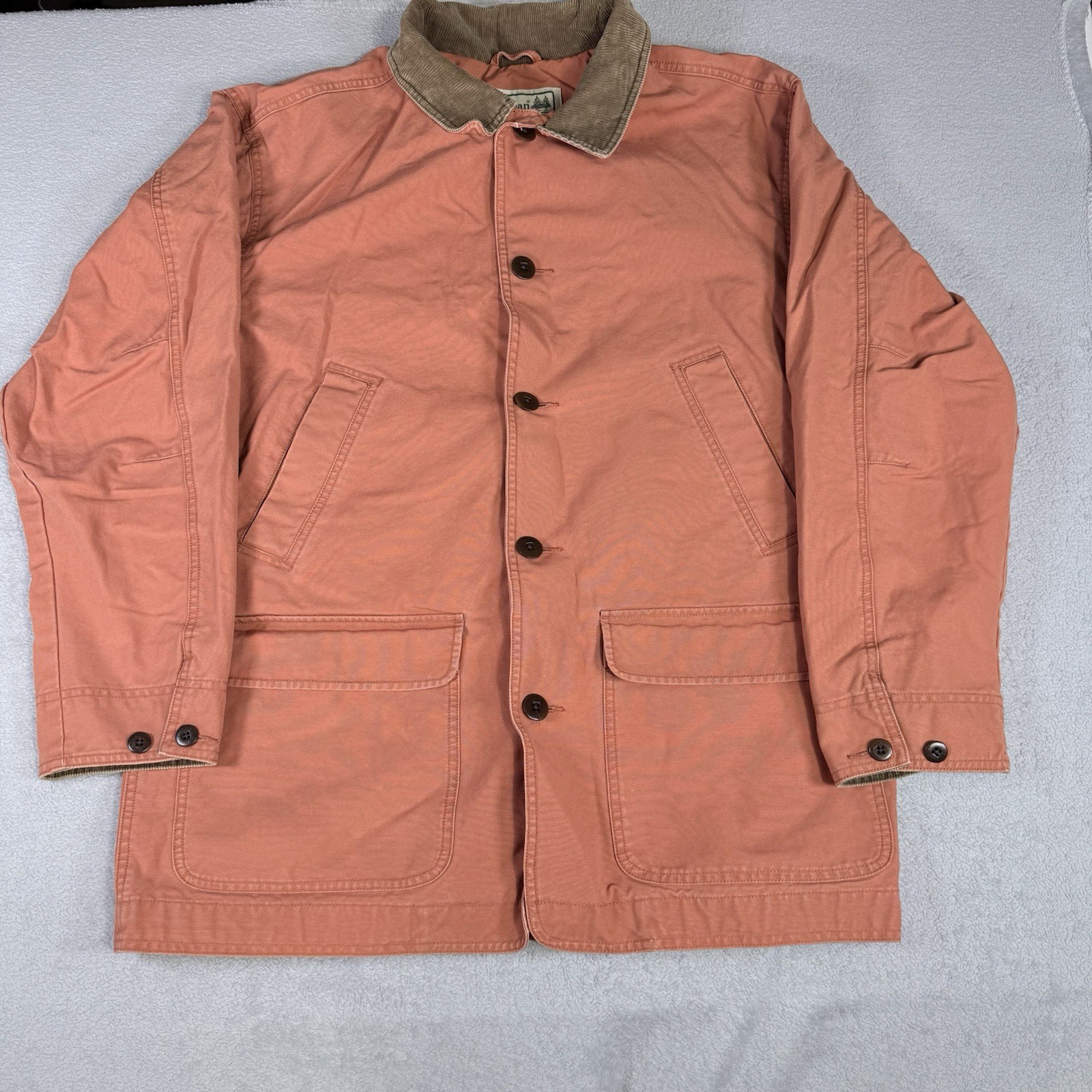 LL Bean Chore Coat Mens Large Orange Canvas Corduroy Collar Barn Coat Vintage