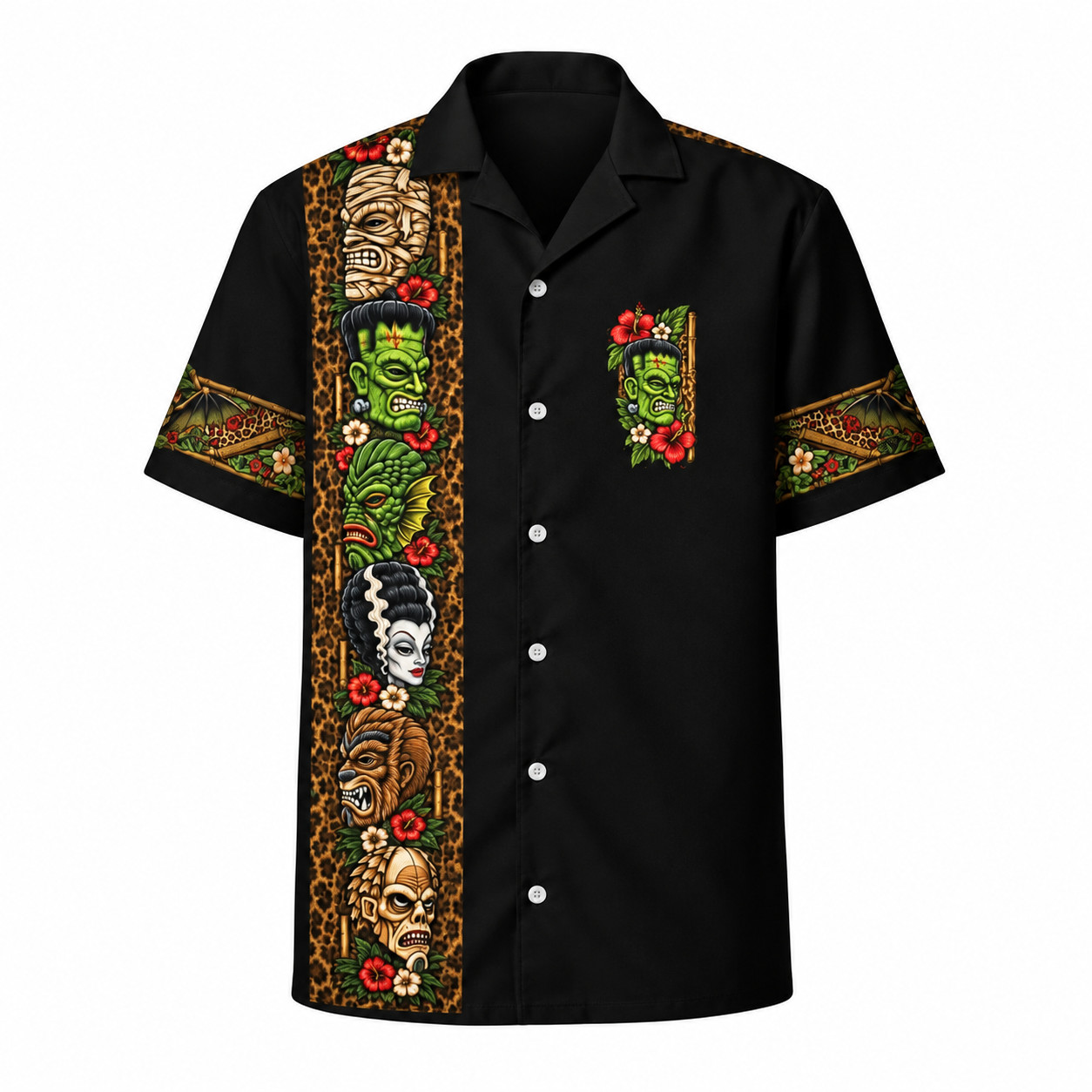 Monster Safari Halloween Vintage Spooky Hawaiian Shirt Aloha Button Up Hawaiian