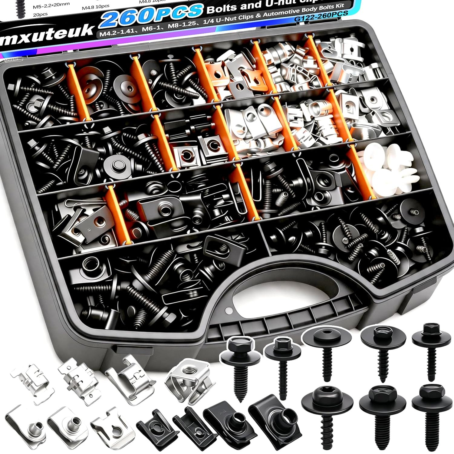 260PCS U-Nut Clips & Automotive Body Fender Bolts Kit,For Most Cars Fender,Engin