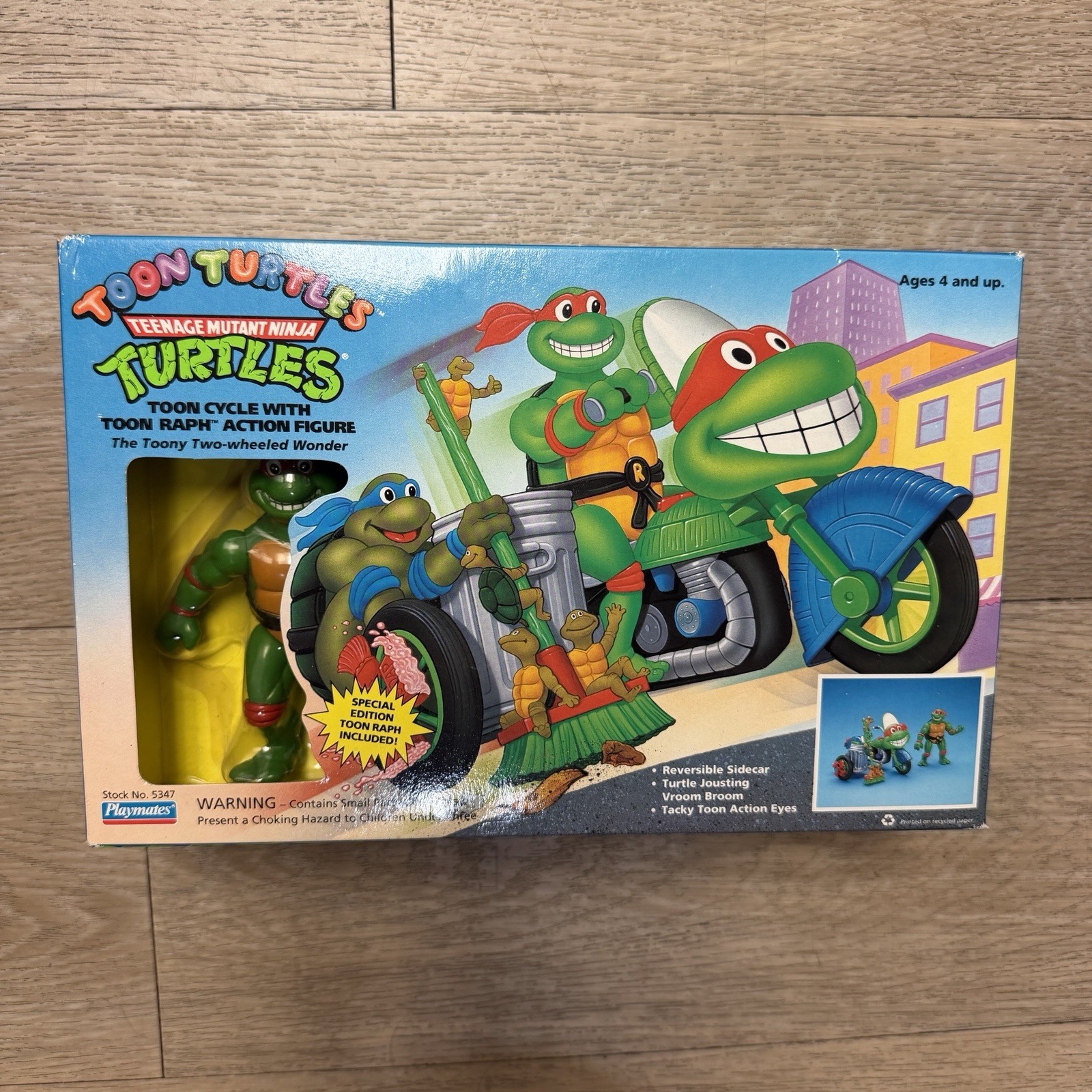 1992 Teenage Mutant Ninja Turtles TMNT TOON CYCLE w/ RAPH Figure Playmates