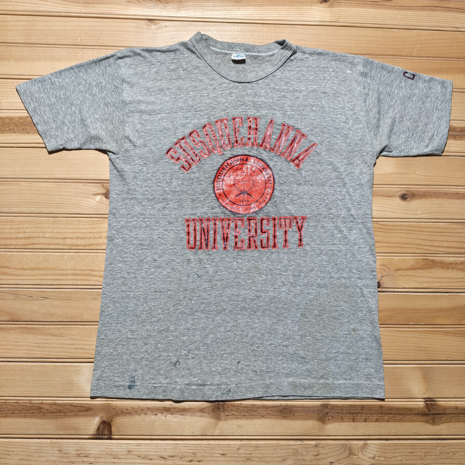 Vintage 80s Susquehanna University Champion Blue Bar College T-Shirt - Large