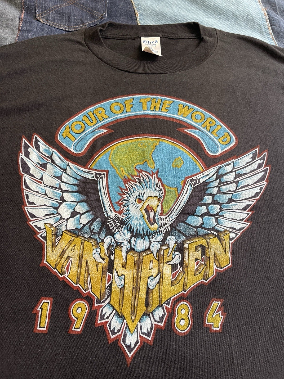 Vintage Van Halen Tour Of The World 1984 T-Shirt Size XL USA Black 80s Band Rock