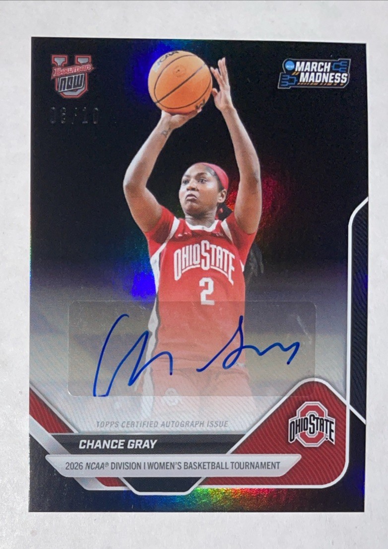 2025-26 Bowman U Now March Madness Chance Gray Auto Black Foil #06/10 #32-A OSU