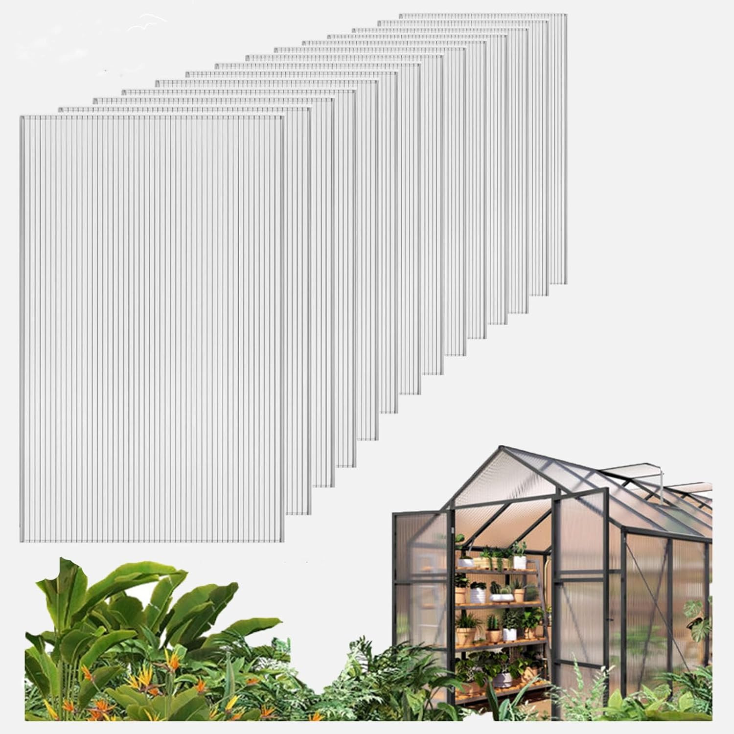 14 PCS Twin-Wall Polycarbonate Greenhouse Panels 48×24×0.24In