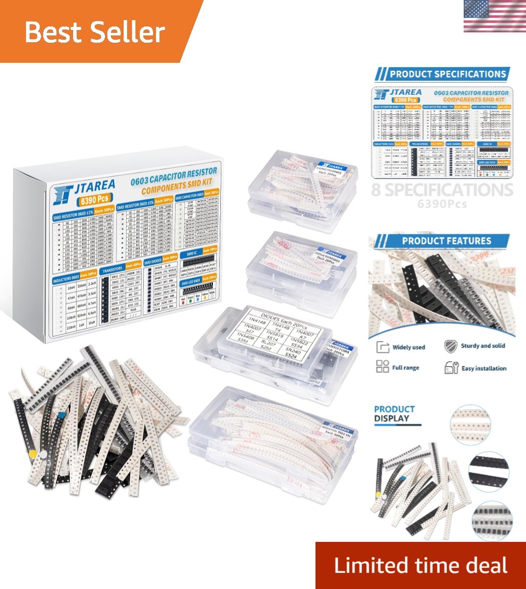 6390pcs 0603 SMD Electronic Component Kit 1% 5% Resistor Capacitor Diode Tran... 6390pcs 0603 SMD Electronic Component Kit 1% 5% Resistor Capacitor Diode Tran...