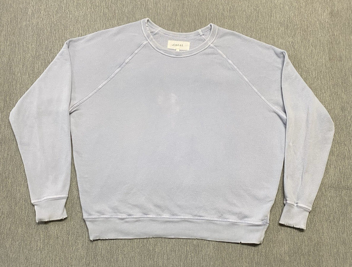 THE GREAT Crewneck Sweatshirt Size 1 Light Blue Crewneck Distressed Long Sleeve