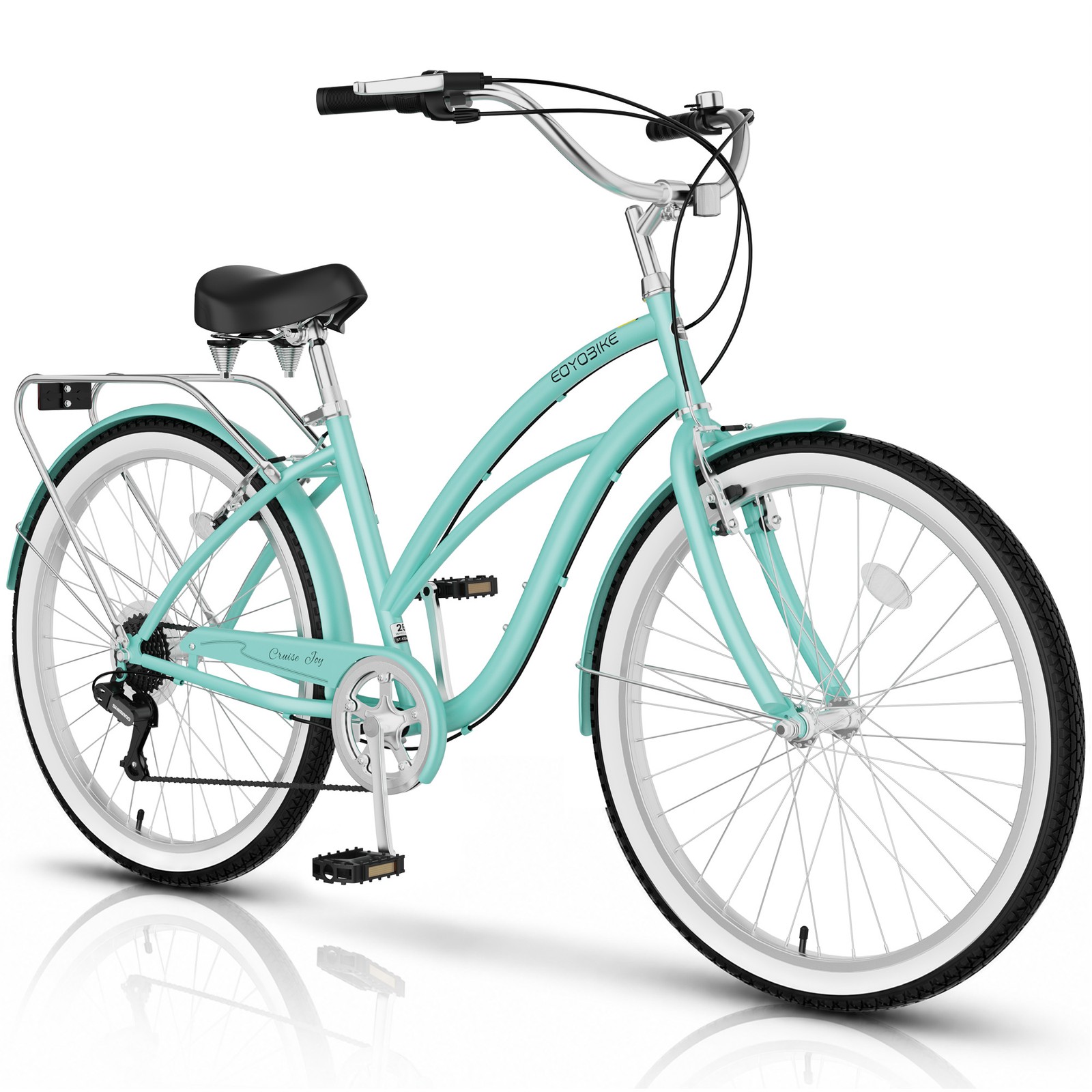 EOYOBIKE 7 Speed Commuter Bicycle Adult Men Women 26 in Beach Cruiser Bike