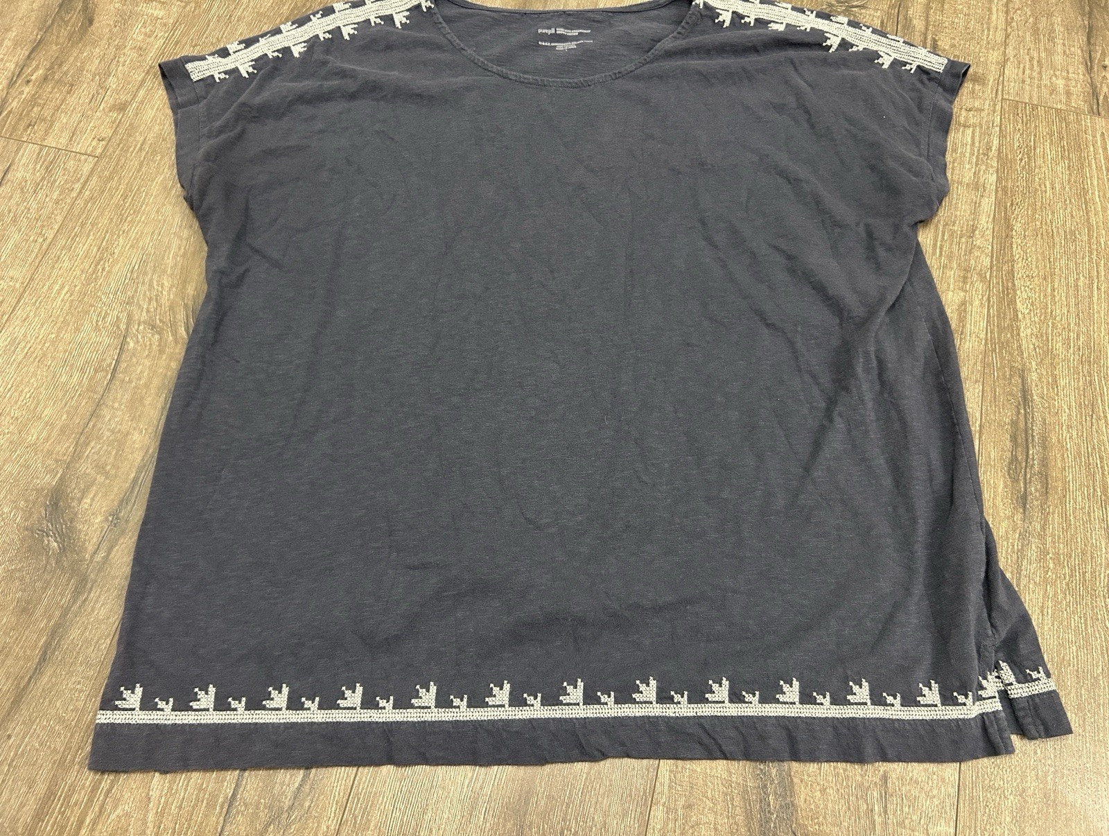 J. Jill Pure Jill PJ O.G.C. Embroidered Dolman Tunic Top Womens Large Gray