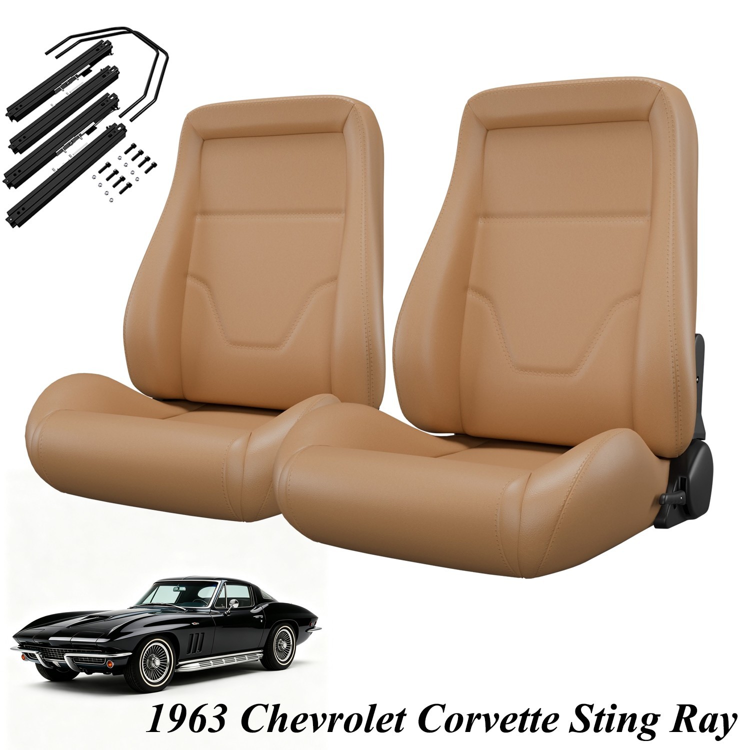 Reclinable Bucket Seats with Slider Kit for 1963 Chevrolet Corvette Sting Ray