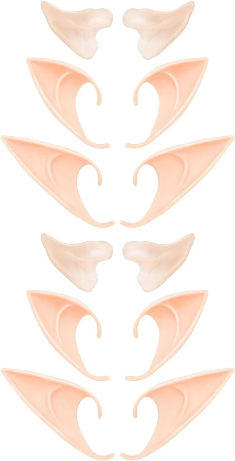 6 Pairs Soft Pointed Elf Ears Costume Accessories for Cosplay and Dress Up
